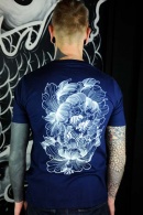 TS-FLO-BLEU Tattoo-on-move T-shirt Flower-Skull Tattooed-body-is-beautifful