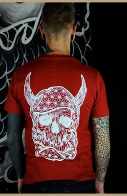 TS-DAR-ROUGE-BLANC Tattoo-on-move T-shirt Daruma-Skull Tattooed-body-is-beautifful